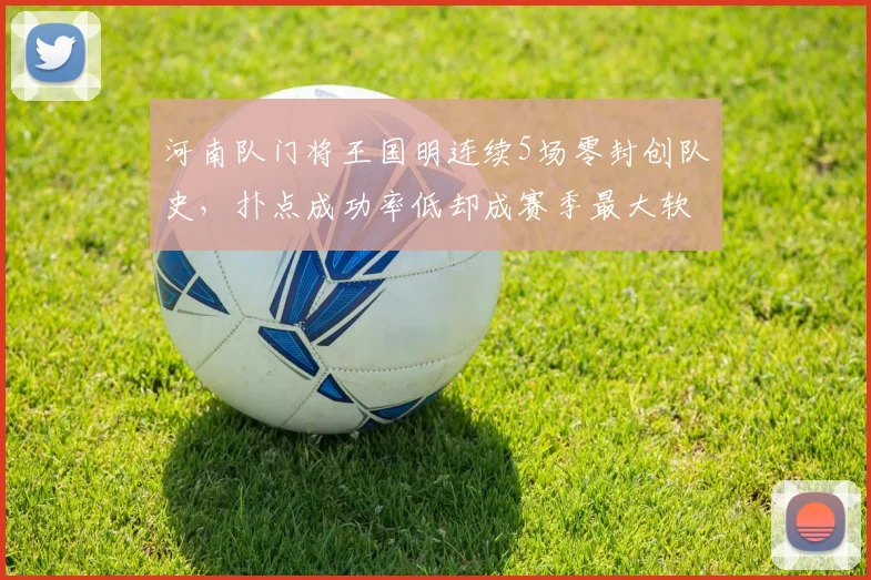 河南队门将王国明连续5场零封创队史,扑点成功率低却成赛季最大软肋